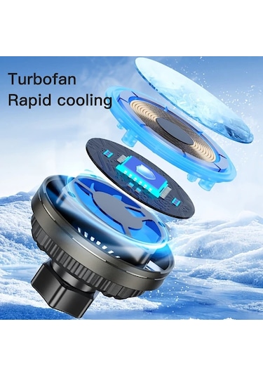 Honeybeeshop Siyah Fan Soğutmalı Araba Manyetik Kablosuz Şarj Qı1 Hızlı Şarj  İphone Uyumlu12 16 Serisi Uygun Araba Hava Çıkışı Telefon Tutucu