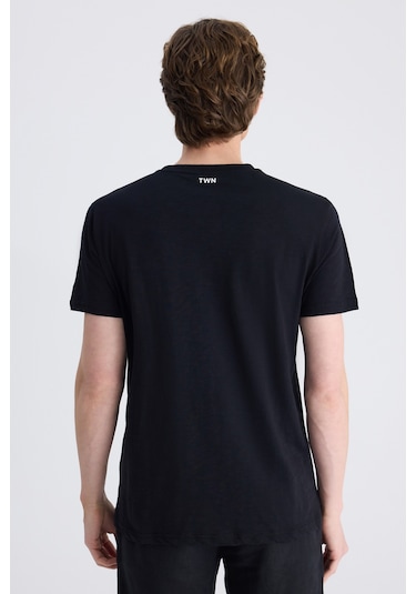 Twn Slim Fit Siyah Düz %100 Pamuklu T-shirt 4ec1447011072 001