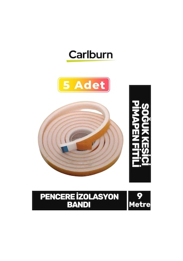 5 Adet 9 Metre İzolasyon Bandı Yapışkanlı Cam Yalıtım Süngeri Rüzgar Soğuk Kesici Pimapen Fitili 0.05 M