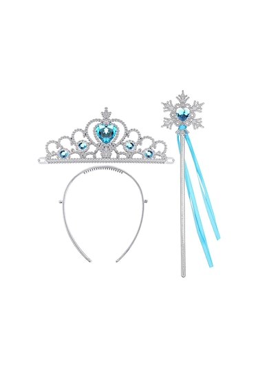 Karlar Ülkesi Elsa Mavi Kalp Tacı Ve Kar Temalı Asa Seti