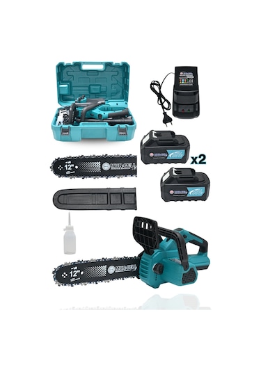 Dj12 Mavi Şarjlı Ağaç Odun Kesme Makinası Zincirli Testere 21v 4 Amper Kömürsüz