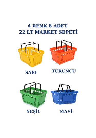 8 adet 22Litre Market ve Alışveriş Sepeti, Saplı Market Sepeti R4
