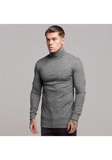 Erkek Orta Boyun Örme Kazak Kore Tarzı Katı Yarım Balıkçı Yaka Uzun Kollu Tişört Sıcak Satış Casual Tops Siyah