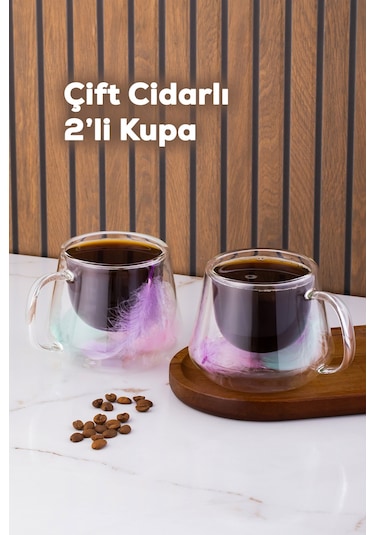 Perotti 16798 Double Feather Çift Cidarlı Kupa 2 Adet 200 Ml Şeffaf