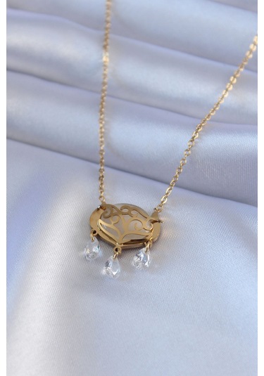 Forwhat Zarif Kadın İçin Golden Çelik Lotus Zirkonlu Kolye Metalik