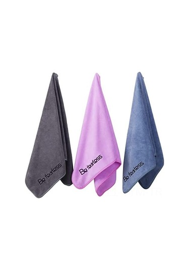 Geeksen 3 Adet Büyük Boy Mikrofiber Spor Havlusu - Gri, Mor, Mavi Renkleri Çok Renkli