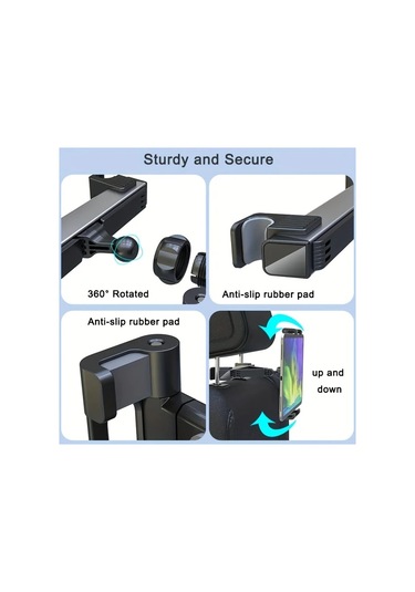 Hightower 360 Derece Dönebilen Sırt Yastığı Tablet Tutucu - Ayarlanabilir Araç Telefon Tutucu