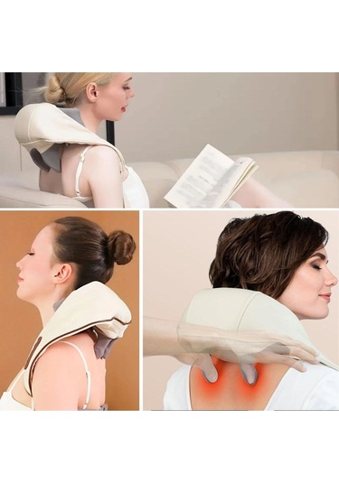 Elektrikli Boyun Ve Sırt Masaj Aleti Kablosuz Boyun Ve Omuz Yoğurma Masaj Yastığı Beyaz