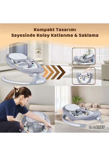 Libababy Koala Elite Elektrikli Otomatik Sallanan Ana Kucağı - Gri