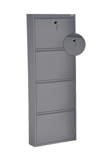 Kilitli 4'lü Metal Ayakkabılık - Antrasit