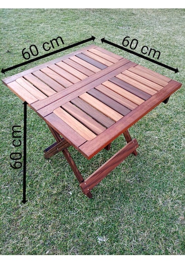 Birayse Ahşap İroko Katlanabilir 60x60 Bahçe Ve Balkon Masası Ceviz