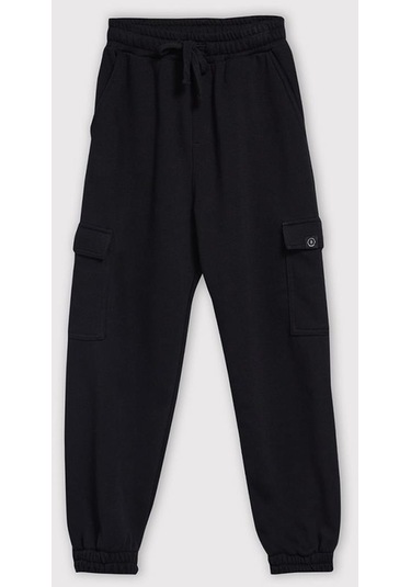 Kids Boy Kargo Cepli Loose Fit Siyah Jogger Siyah