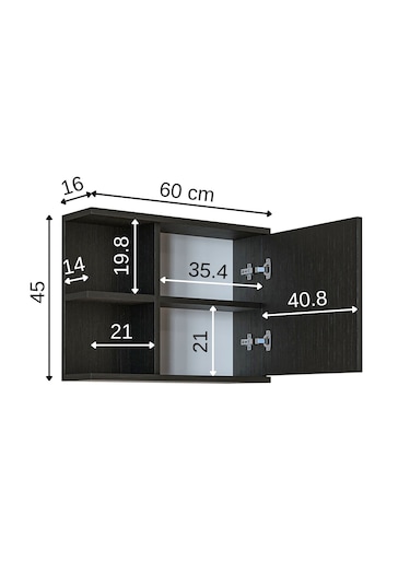 Kulpsuz Tek Kapaklı Mat Suntalam 60 Cm Aynalı Banyo Üst Dolap Syh Siyah