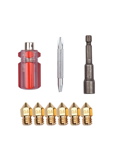 Xiyyadms Creality 3d Yazıcı Bakım Seti: 6 Adet Bakır Mk8 Nozzle + 3'ü 1 Arada Tornavida 2 Uçlu Kolu