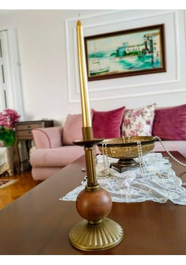 Tekli Pino Mumluk Ahşap Top Detaylı Eskitme