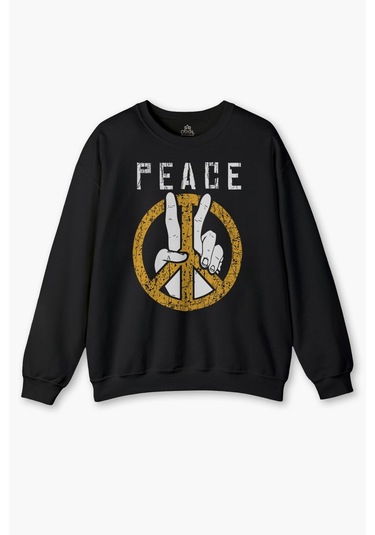 Peace Freedom Özgürlük Yazı Baskılı Siyah Unisex Sweat Baskılı Sweatshirt Siyah