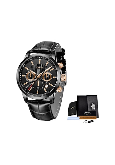 Dış Ticaret Lıge Erkek Spor Kuvars Saat Su Geçirmez Çelik Kemer Çift Gözlü Çok Fonksiyonlu Saat İş Saati Siyah Kabuk Siyah Gül Diğer