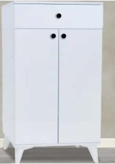 1 Çekmeceli 2 Kapılı Çok Amaçlı Beyaz Ayakkabılık Dolap Beyaz