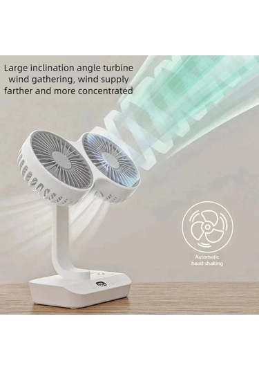 Funtree Treasure 2 Kafa 4-dişli Masaüstü Fan, Hızlı Rüzgar, Usb Şarjlı, Led Ekran