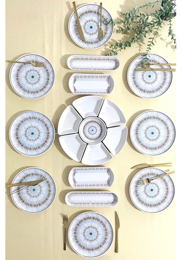 Blue Eyes 8 Kişilik 19 Parça Kahvaltı Takımı Kahve Mavi