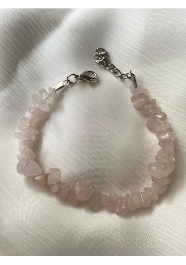 Pembe Kuvars Doğal Taş Kadın Bileklik Pembe