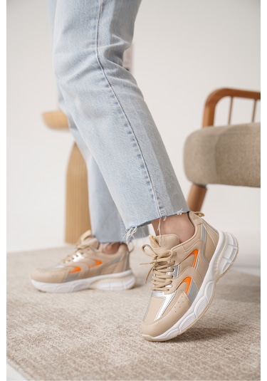 Sameto Günlük Ortopedik Kadın Sneaker Spor Ayakkabı Bej