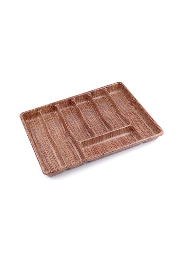 Büyük - Ahşap Renk - 7 Bölmeli Çekmece İçi Kaşıklık 50x37cm Ahşap