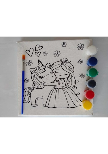 Prenses Unicorn Tuval Boyama Seti 20x20 Cm Boya & Fırça Dahil