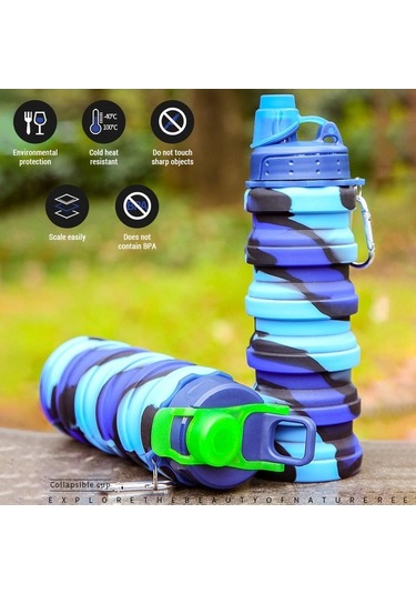 Novahub Silikon Seyahat Şişesi Küçük Boy, Katlanabilir Spor Su Şişesi 500ml Sarı Sarı