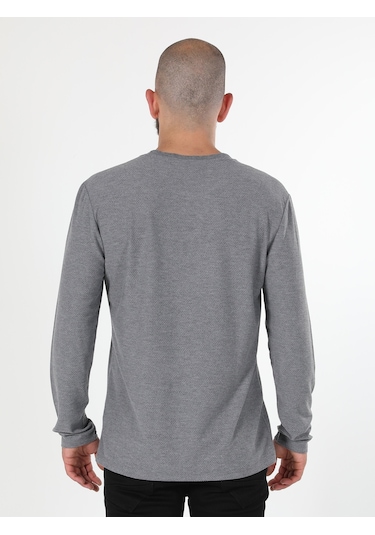 Colins Regular Fit Bisiklet Yaka Erkek Gri Melanj Uzun Kol Tişört 001