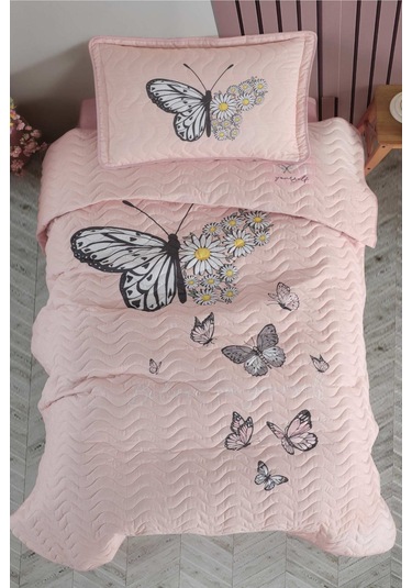 Clasy %100 Pamuk Daisy Love V2 Tek Kişilik Yatak Örtüsü Somon