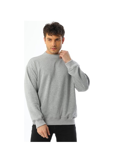 Kallima Gri Oversize 3 İplik Bisiklet Yaka Erkek Sweatshirt Gri