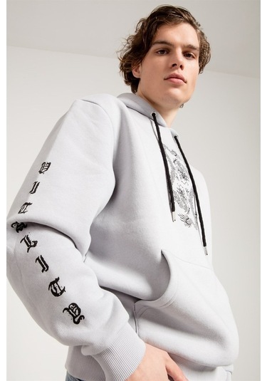 Jahr Marc Dragon Baskılı Gri Oversize Erkek Sweatshirt Gri
