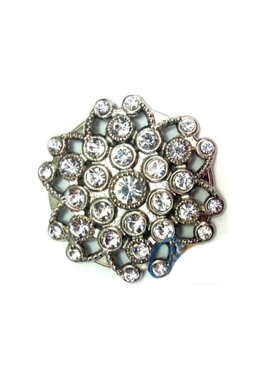 Taşlı Yuvarlak Broş, Sandık Süsü 4,5 Cm - Nikel, 10 Adet Tdrtr ANTİK