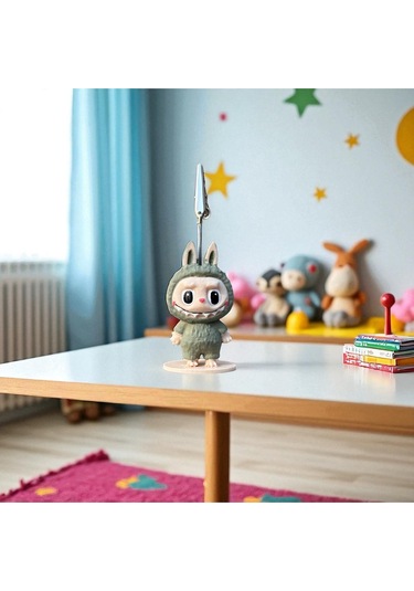 Dekoratif Sevimli Labubu Notluk - Kağıt Tutacağı - Fotoğraf Tutacak Haki