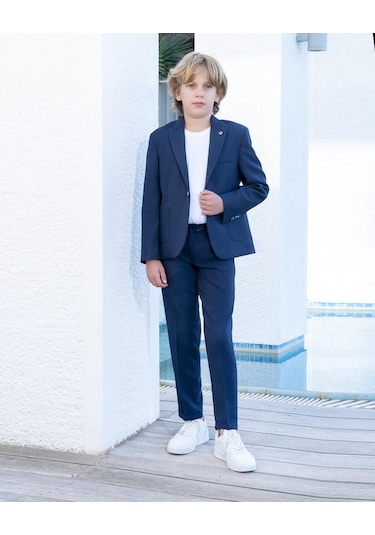 Erkek Çocuk Lacivert Takım Elbise Gofi Spor Takım Ceket Pantolon Tişort 3-14 Yaş Lacivert