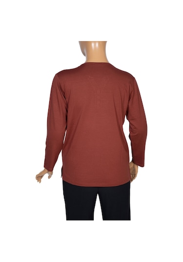 Cimariva Kadın Neval Büyük Beden V Yaka Taşlı Taba Bluz