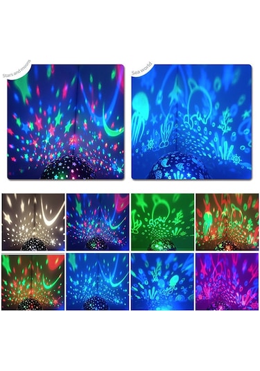 Gece Lambası Romantik Dönen Yıldızlı Gökyüzü Projeksiyon Lambası Usb Bebek Uyku Lambası Mavi Mavi