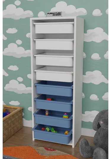 8 Sepetli Çok Amaçlı Oyuncak Mutfak Dolabı - Beyaz-mavi&beyaz