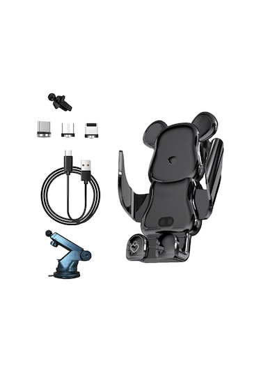Xindoker Oto Telefon Tutucu 15w Kablosuz Şarj, Akıllı Sensörlü Açılma/kapama, 360 Döner, 3 Adet Manyetik Bağlayıcı, Sünger Yastık, Abs Malzeme Siyah Siyah