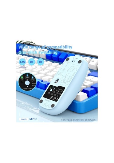 Didadodo Şeffaf Kablosuz 3 Modlu Bluetooth 5.1 Oyun & Ofis Faresi - 1600dpi, Sessiz Tuşlar, Type-c Şarj Şık Tasarım Şeffaf