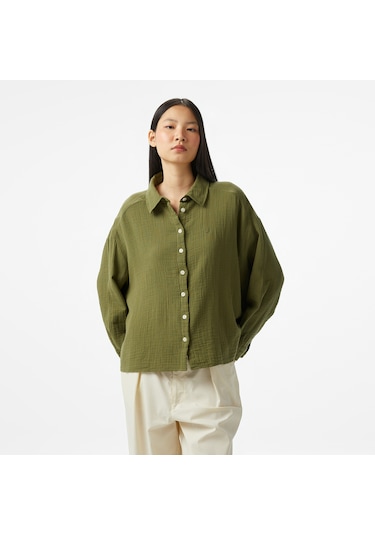 Nautica Kadın Yeşil Oversize Fit Gömlek Düz 55w072t Yeşil