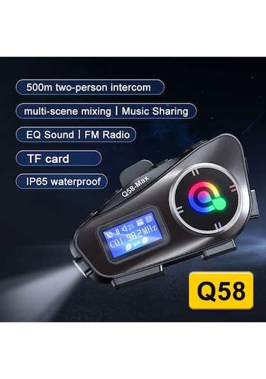 Q58-Max Radyolu Telsiz Özellikli 2 Kişi Bağlantılı Bluetooth Kask Kulaklık 2 Adet