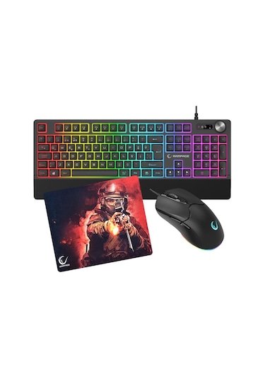 Rampage Km-9858 Jazzy V2 Rgb Klavye , 12800 Dpı Mouse + 30 25cm Mousepad Gaming 3lü Set Optik