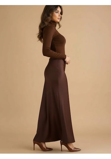 Lınesıde Lastikli Maxi Saten Etek Uzun 412399888 Kahverengi