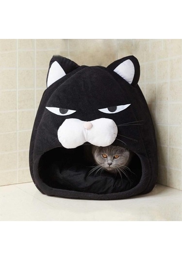 Fochsia 03 Siyah S Stili Pet Kedi Yatak Evi Kapalı Kediler Için Kendinden Isınma Çıkarılabilir