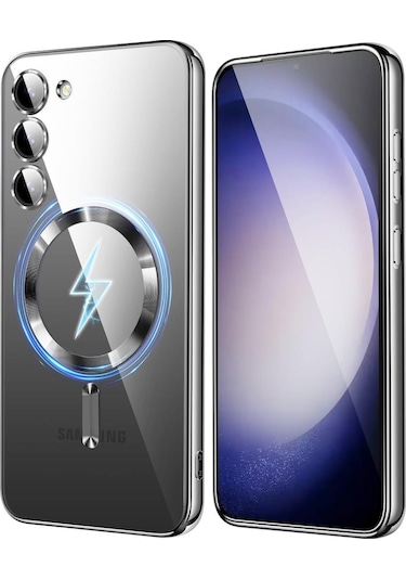 Samsung Galaxy Uyumlu A16 Kılıf Magsafe Kamera Lensli Korumalı Şeffaf Silikon Kapak Titanyum-gri