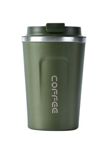 Hfambition 304 Çelik Çift Katmanlı Vakumlu Termos Bardak, Yeşil, 380ml, Taşınabilir Seyahat Kupası Siyah