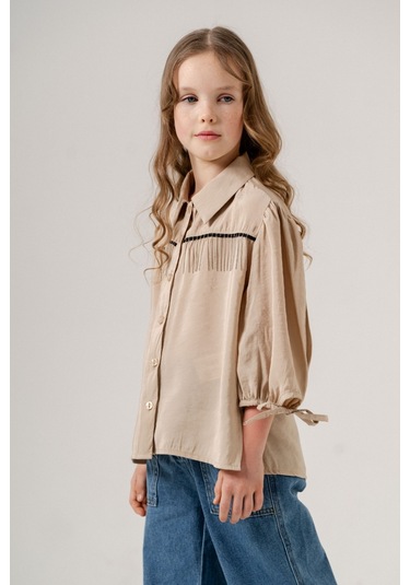 Kız Çocuk Taş Püsküllü Gömlek 3124 Bej