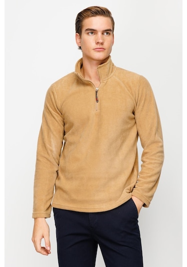 İgs Erkek Camel Standart Yarım Fermuar Polar Camel